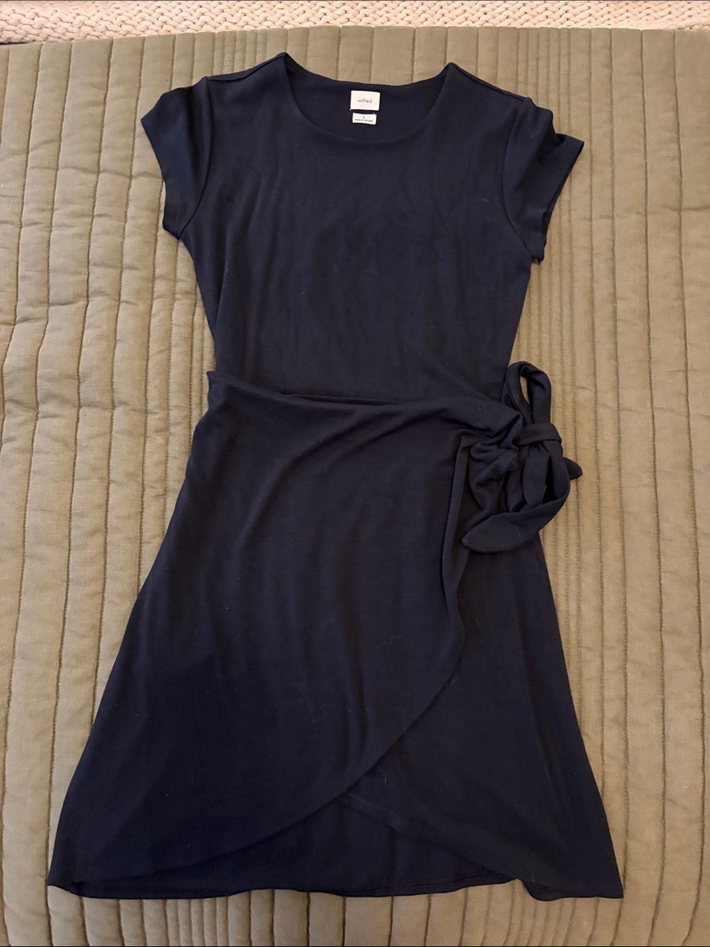 Black Short-Sleeve Wrap Mini Dress